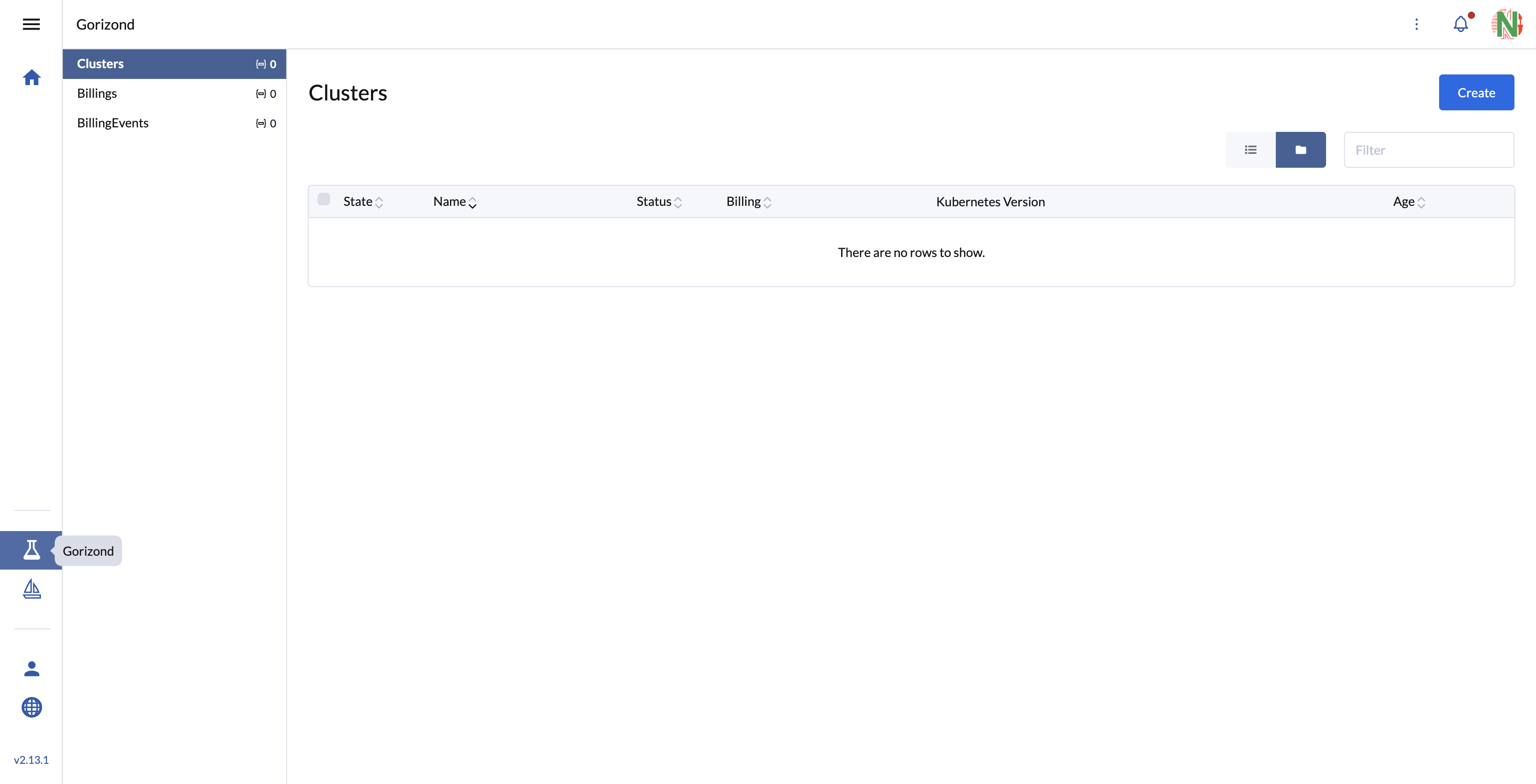 Gorizond clusters UI
